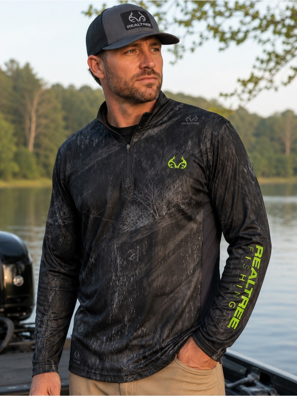 Realtree Colosseum Men’s XL Fishing Shirt Black Camo 1/4 Zip Long Sleeve outdoor